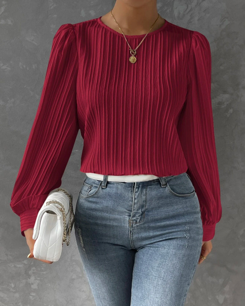 STIL™ - Ensfarget Bluse med Lykteerm