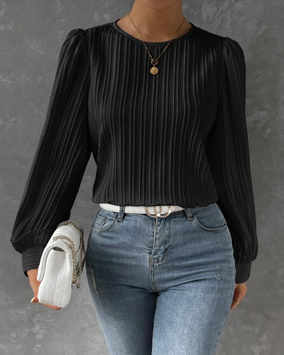 STIL™ - Ensfarget Bluse med Lykteerm