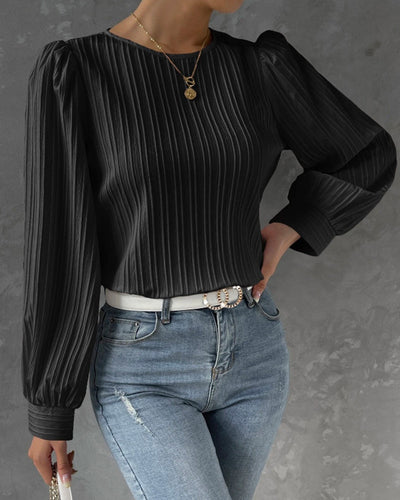 STIL™ - Ensfarget Bluse med Lykteerm