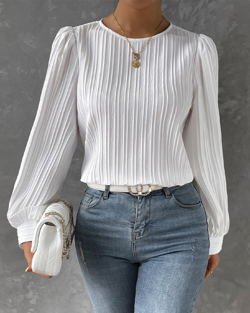 STIL™ - Ensfarget Bluse med Lykteerm
