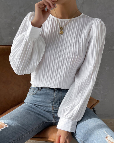 STIL™ - Ensfarget Bluse med Lykteerm