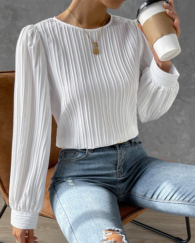 STIL™ - Ensfarget Bluse med Lykteerm